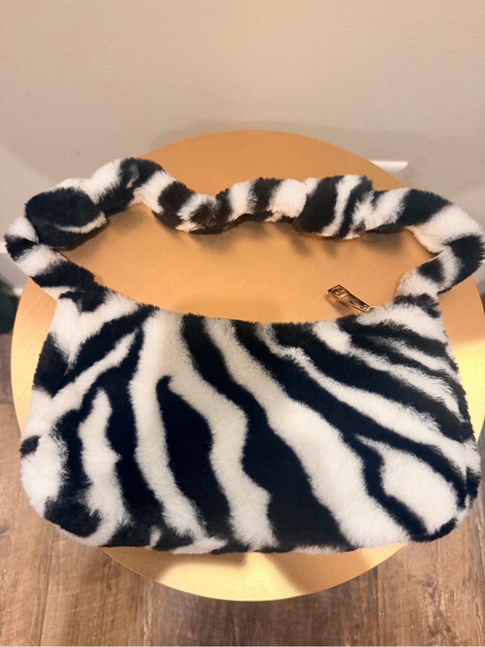 Source Unknown Black and White Faux Fur Zebra Shoulder Bag
